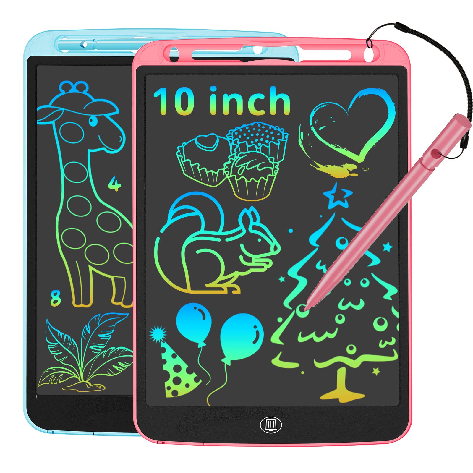 JOEAIS LCD Writing Tablet 2 Pack, 10 Inch Drawing Pads for Kids With Stylus Lanyard, Doodle & Scribble Boards Learning Toy for Children, for Both Boys and Girls (Pink+Blue)