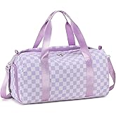LEDAOU Duffle Bag Girls Kids Cute Dance Bag with Shoes Compartment Gym Bag with Wet Pocket Sports Overnight Travel Bag (Purple Checkered)