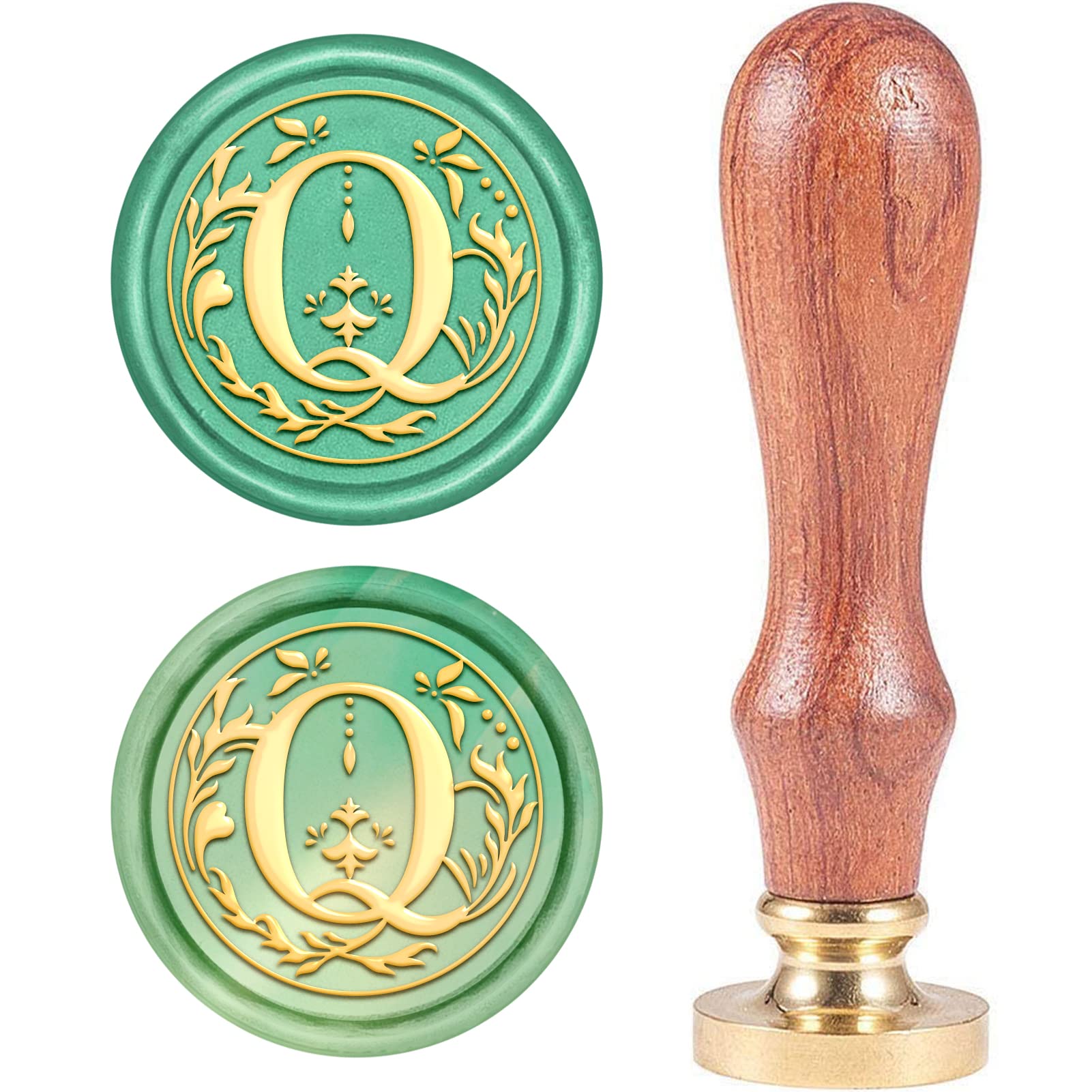CRASPIRE Alphabet Initials Wax Sealing Stamp Q, Classic Vintage 26 Letters A-Z 25mm Removable Brass Head Wood Handle for Envelope Invitation Embellishment Gift Decoration（Letter Q）