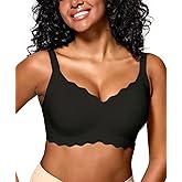 LUXMAY Womens Full Coverage Wire Free Bra - Plus Size Bras with Support and Lift Scalloped Everyday Comfort Bralettes