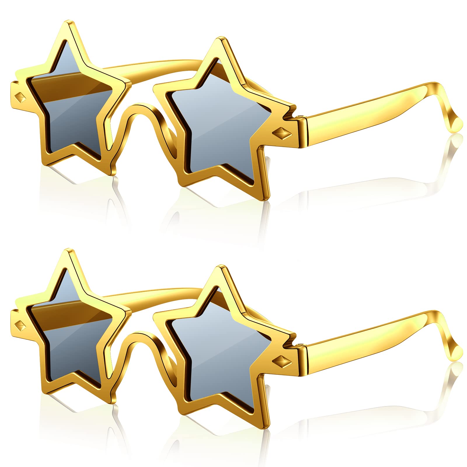 Fiada 2 Pieces Star Shaped Sunglasses Pentagram Sunglasses Fancy Dress Novelty glasses for Christmas Party Adults Photo Props(Gold)