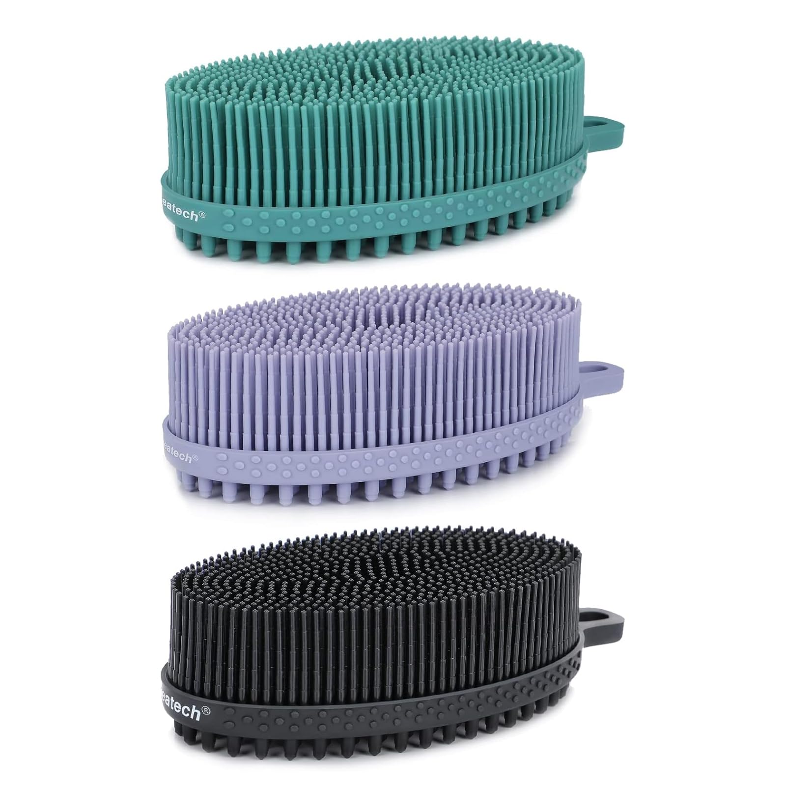 FREATECH 3-Pack Silicone Body Scrubber, Gentle Exfoliating Bath Shower Body Cleansing Brush, More Hygienic Than Loofah, Easy to Clean and Durable, for Men Women Kids, Sensitive Skin