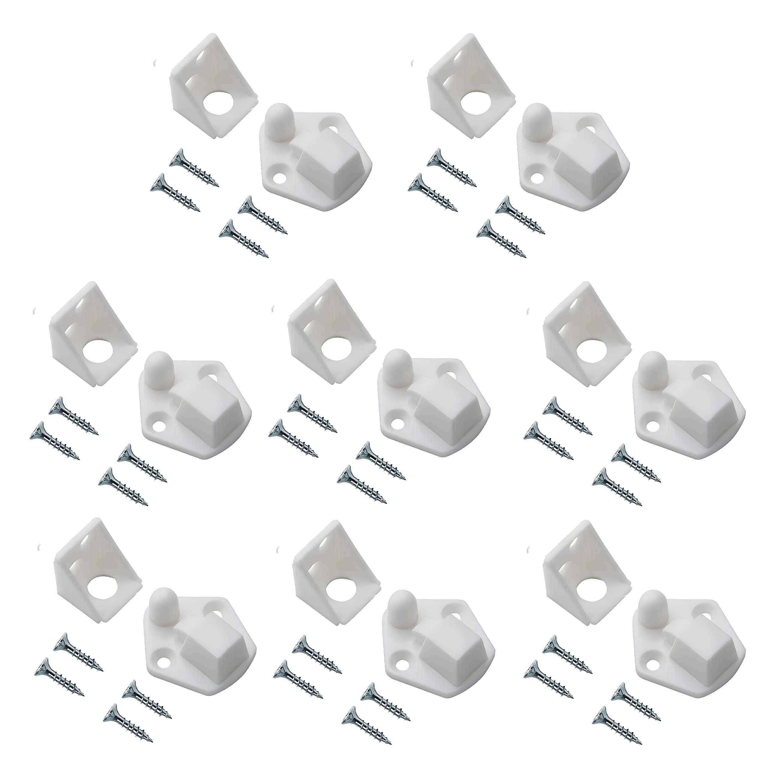 TERF® Peglock Style Cupboard Cabinet Door Catch White Nylon Spring Latch including Fixing Screw for Cabinet Kitchen Bathroom Cupboards Wardrobes Drawer Door - Pack of 8