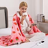 Electric Blanket Heated Throw, Soft Flannel & Sherpa Heating Blanket Throw with 6 Heating Levels & 12hrs Auto Off, Machine Washable, ETL Certified, Home Office Use, 50x60 Inch, Strawberry Red