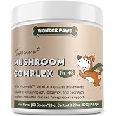 Wonder Paws Immune Support Mushroom Powder for Dogs &ndash; Organic Mushroom Complex for Immunity, Cognition, Cellular Health, Longevity - With Turkey Tail Mushroom for Dogs, Reishi &amp; Lions Mane &ndash; 90 Scoops