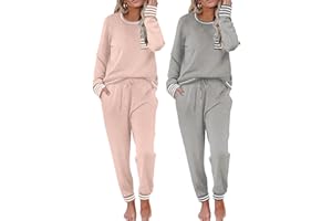 Ekouaer 2 Pack Womens Pajama Sets Long Sleeve Lounge Sets Soft Pj Sleepwear Loungewear