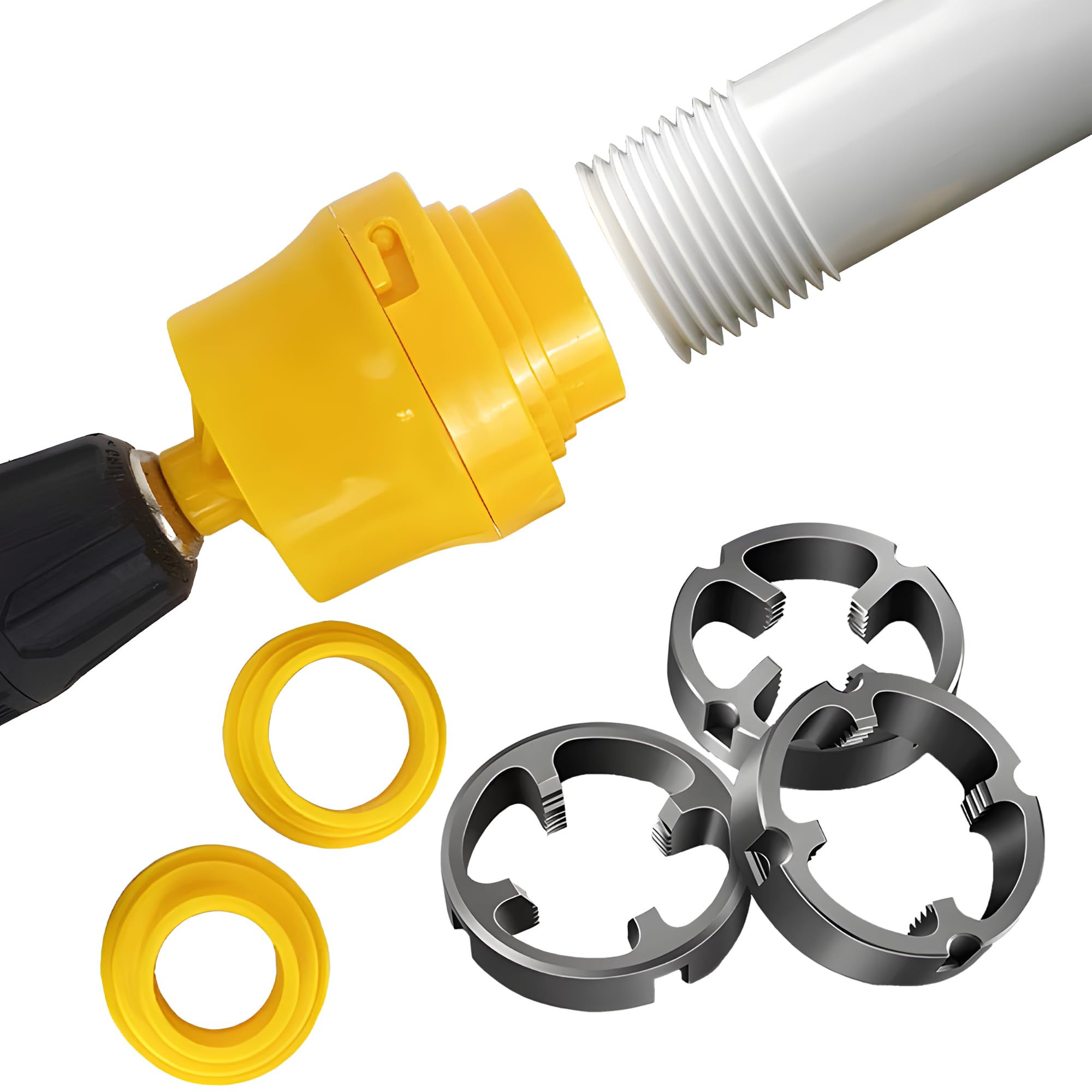 thumbnail interactive-video image 1 of Electric Drill PVC Pipe Threader Kit - 1/2", 3/4", 1" Die Sizes For Internal & External Threading 1 of 11