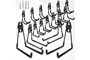 GUDEMAY 16 Pack Garage Hooks, Heavy Duty Steel Tool Hanger&Organizer for Wall Mount Storage, Ladders, Bikes, Power Tools, Utility Steel Garden Tool Organizer with Anti-Slip Coating (16pcs - Black)