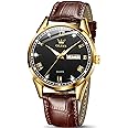 OLEVS Amazon Watches,Brown Leather Watch for Men,Men Day Date Watch,Men's Luminous Watch,Dress Watch for Men,Rose Gold Watch for Men,Men's Fashion Quartz Watch,Waterproof Brown Man Watches