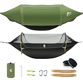 Rivenlo Camping Hammock Tent with Mosquito Net &amp; RainFly, 3 in 1 Waterproof Portable Sleeping Hammock Bug Backpacker Lightweight Outdoor Gear Swing for Hiking Travel Patio Expedition(Dark Green)