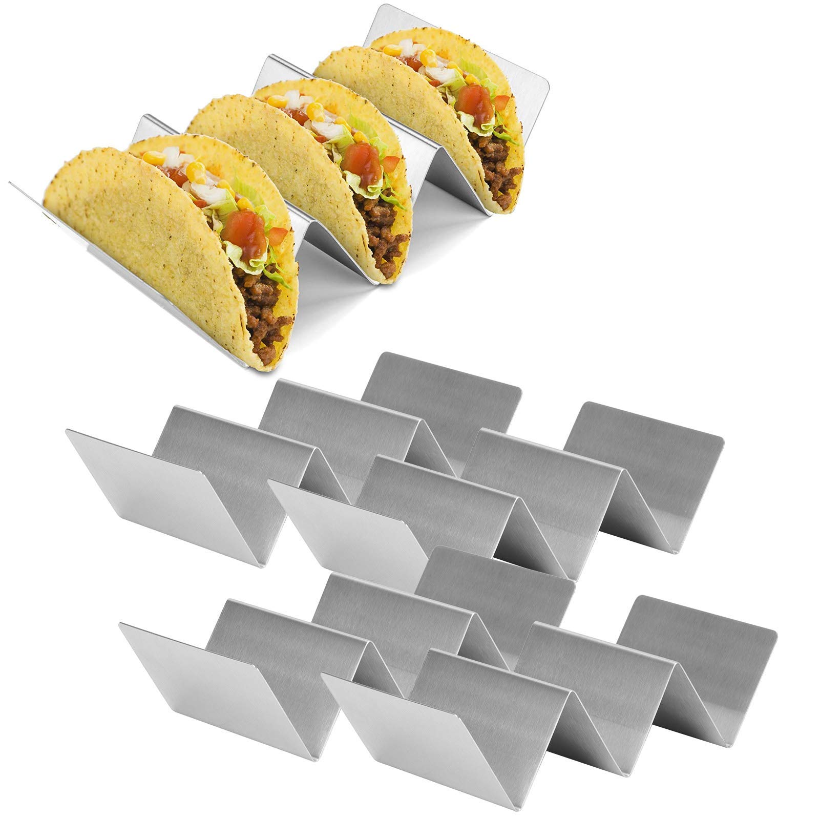 Taco Holder Stand, 4Pcs Stainless Steel Taco Rack Metal Taco Holder for Taco Shells with Handles Wave Taco Rack 2-3 Hard Shell Stands for Dishwasher and Oven