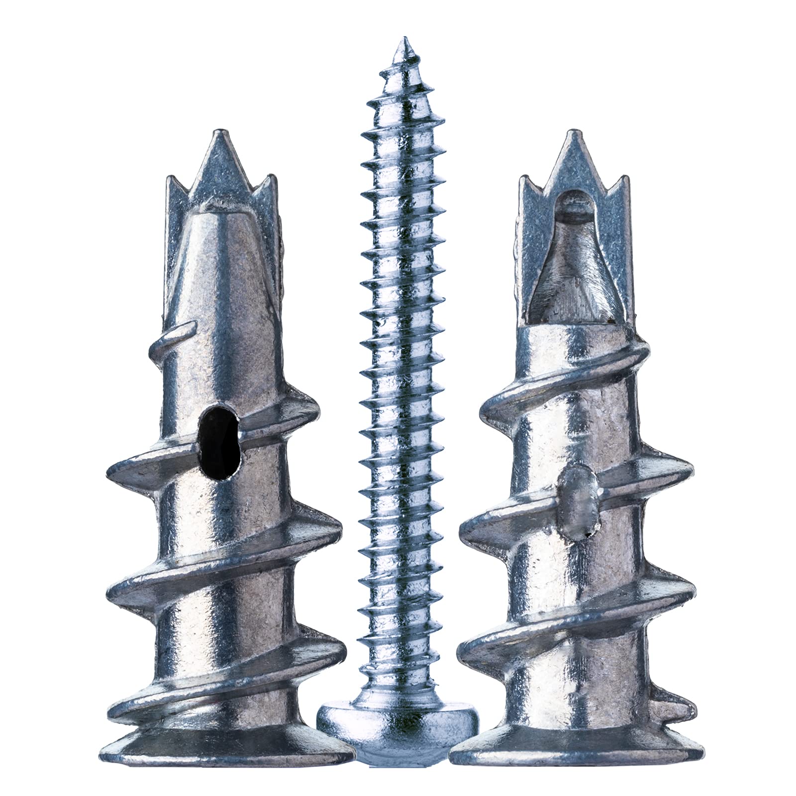 Metal Plasterboard Fixings, 20 Heavy-Duty Self-Drilling Anchors with Screws for Concrete, Bricks, and Plasterboard Installation