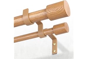 JRZOO Wood Double Curtain Rod for Windows 72 to 144 Inch (6 to 12 ft), Heavy Duty Adjustable Decorative Dual Drapery Rod with Boho Rustic Finials, 1 Inch Imitation Wood Grain Curtain Rods for Farmhouse Home