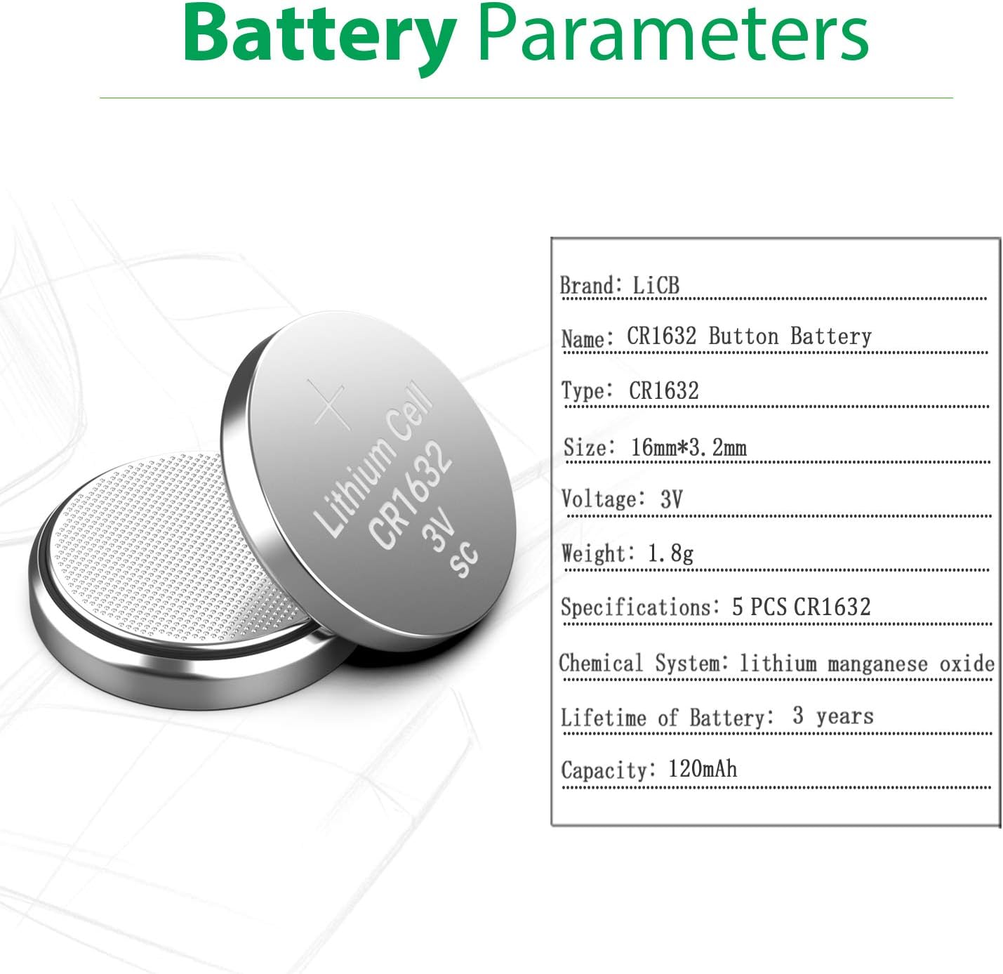 LiCB CR1632 CR 1632 3V Lithium Battery(5PCS), 5 Count (Pack of 1) - Image 3