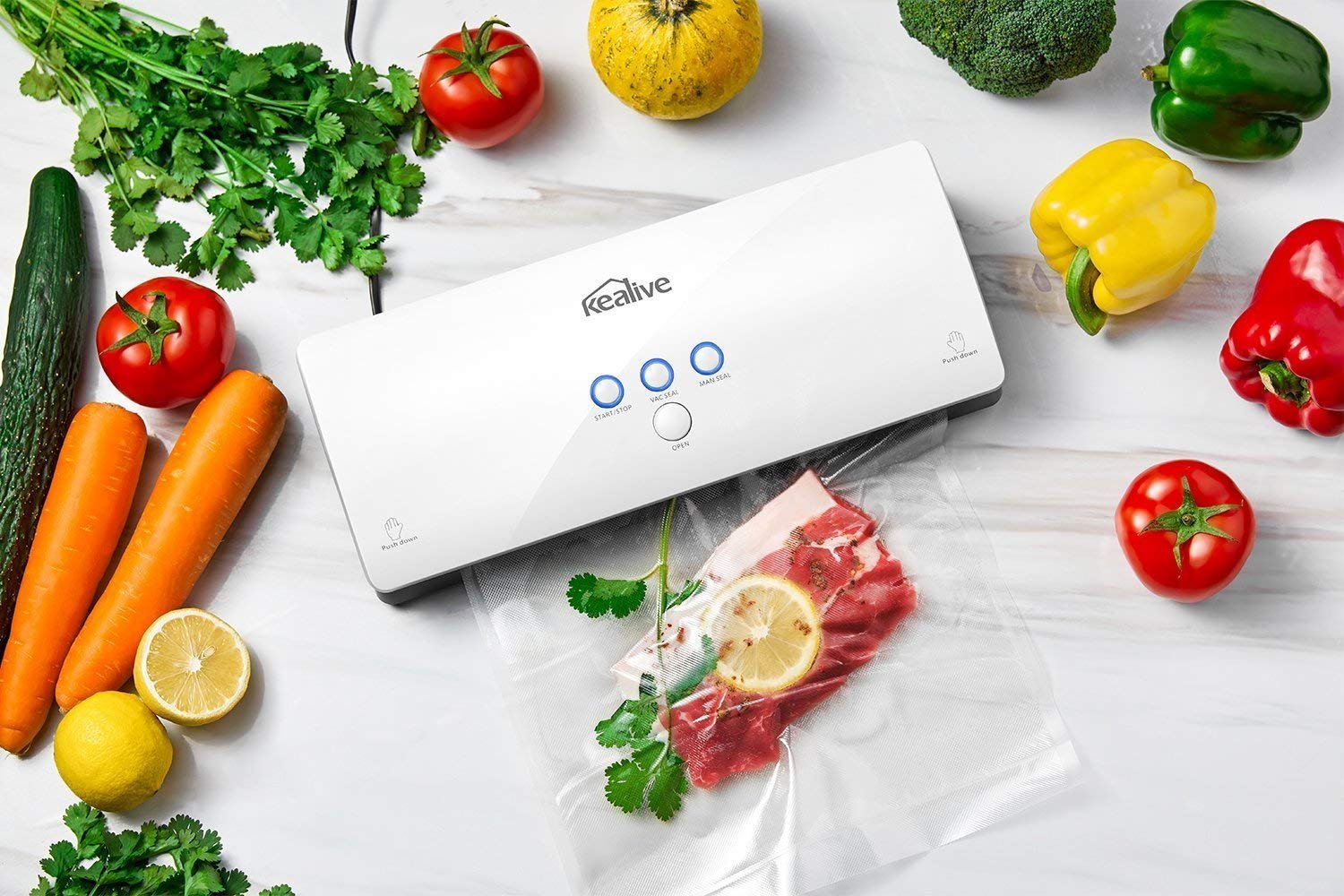 Kealive Vakuumierer - Vakuumiergerät, Lebensmittel bleiben bis zu 8x länger frisch - natürliche Aufbewahrung ohne Konservierungsstoffe, 30cm lange Schweißnaht, einfach zu bedienen, automatische Konser