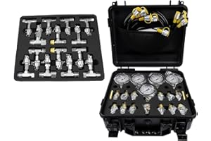 Hydraulic Pressure Test Kit, Excavator Hydraulic Pressure Test Kit with 5 Gauges, 13 Test Couplings, 14 Tee Connectors, 5 Test Hoses 10/100/250/400/600bar 150/1500/4000/6000/9000PSI Mixizap