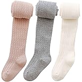 vanberfia Baby Girls Tights Cable Knit Leggings Stockings 3 Pack Pantyhose Infants Toddlers 2-10T…