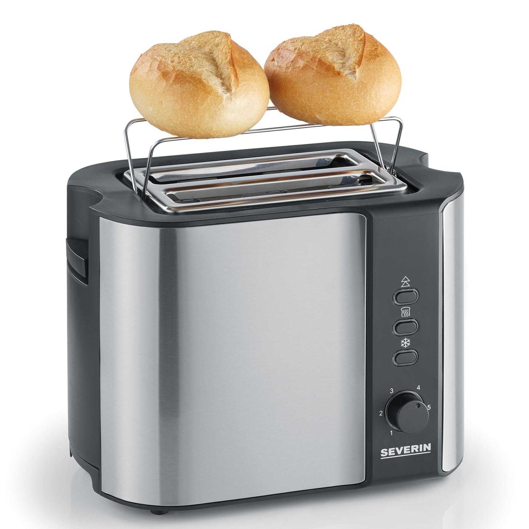 SEVERIN Automatik-Toaster, mit Brötchenaufsatz, hochwertiger Edelstahl Toaster zum Toasten, Auftauen und Erwärmen, 800 W,steel, AT 2589 5