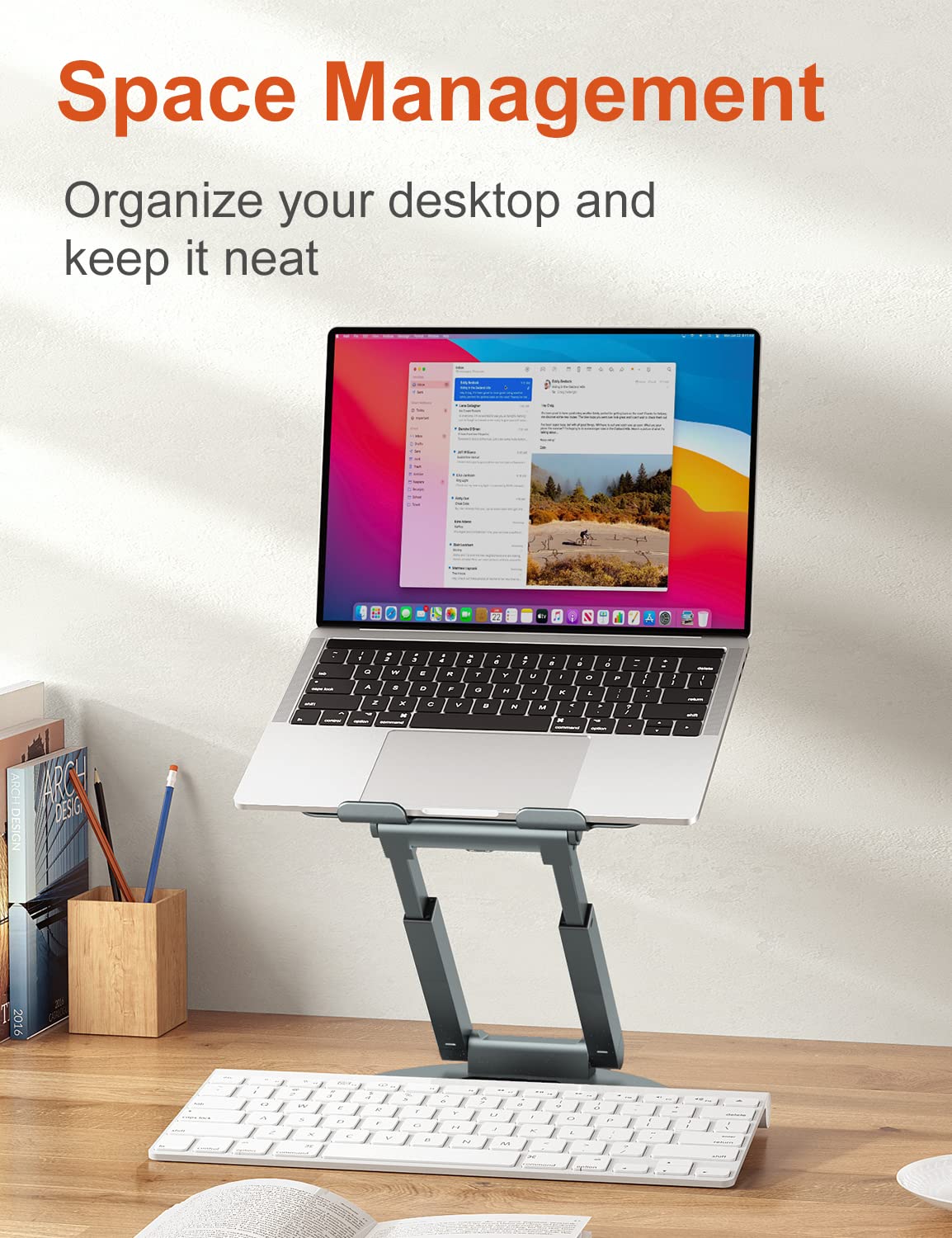 tounee Telescopic Laptop Stand for Desk with 360° Swivel Base, Sit to Stand, Height Adjustable, Portable Riser Holder for Good Posture, Compatible with MacBook Pro, All Laptops 10-17