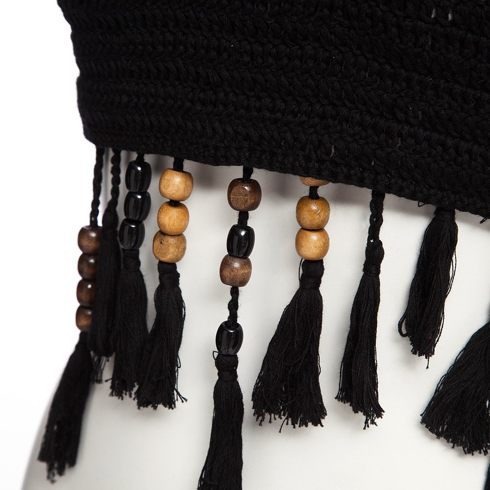 hannea retro style halter hollow out knitted fringed women bikini top