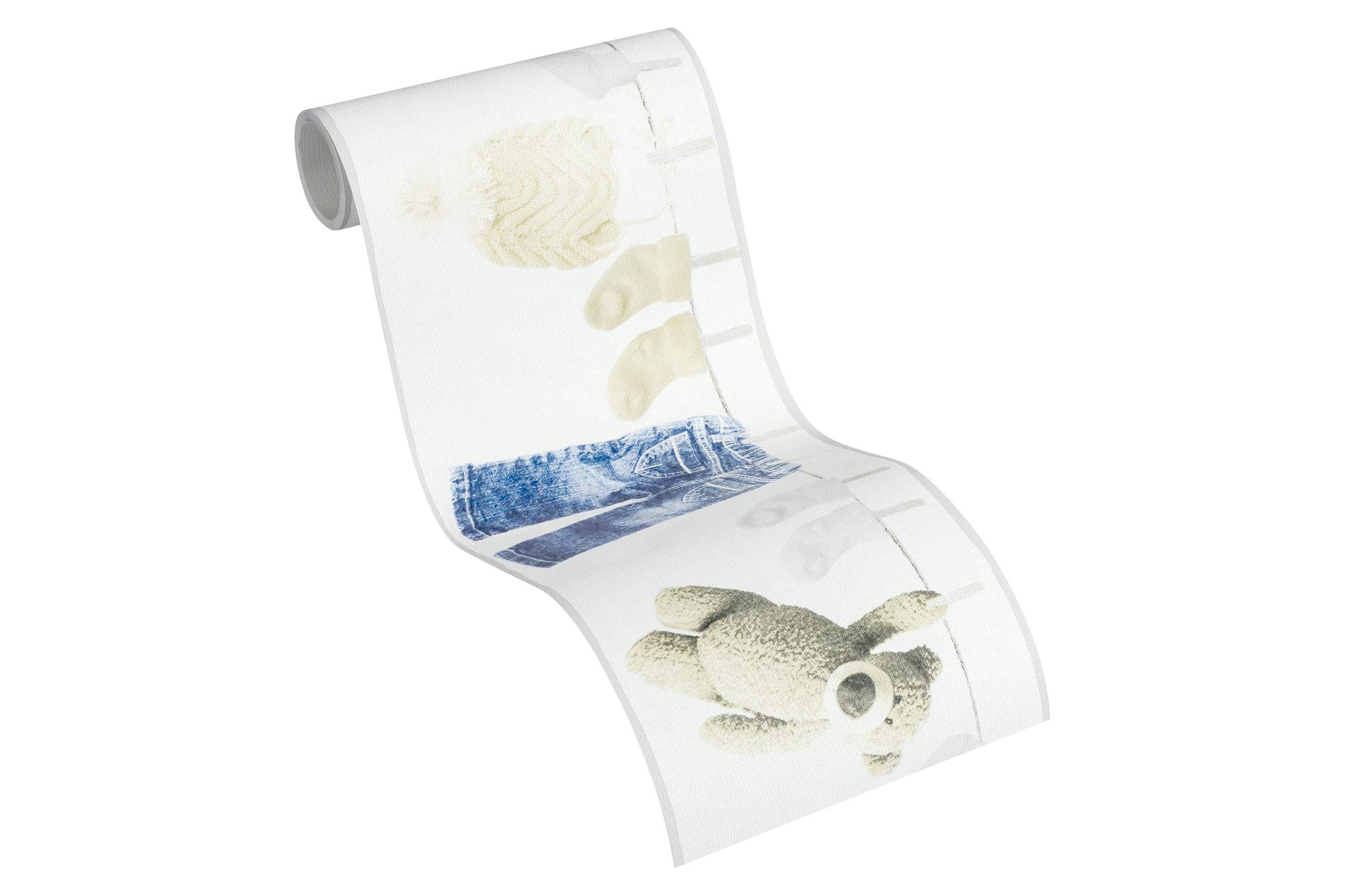 Kids Wallpaper Border Little Stars Non-Woven Wallpaper 5.00 m x 0.17 m Blue Creme White Made in Germany by Livingwalls 358461 35846-1