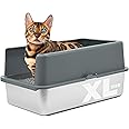 iPrimio Enclosed Sides Stainless Steel Cat XL Litter Box Keep Litter In the Pan - Never Absorbs Odor, Stains, or Rusts - No R