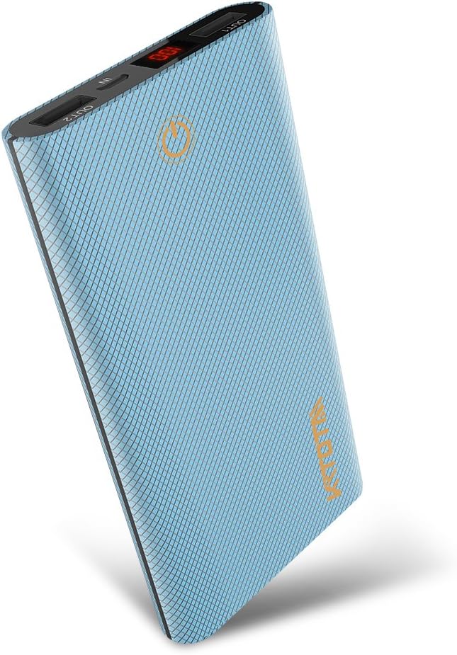Portable Charger 13000mAh KRTOTAI External Battery Power Bank with Dual USB Ports，Touch on/Off，LED Digital Display，Compatible with iPhone，iPad，iPod，Samsung Galaxy，Android (Blue)
