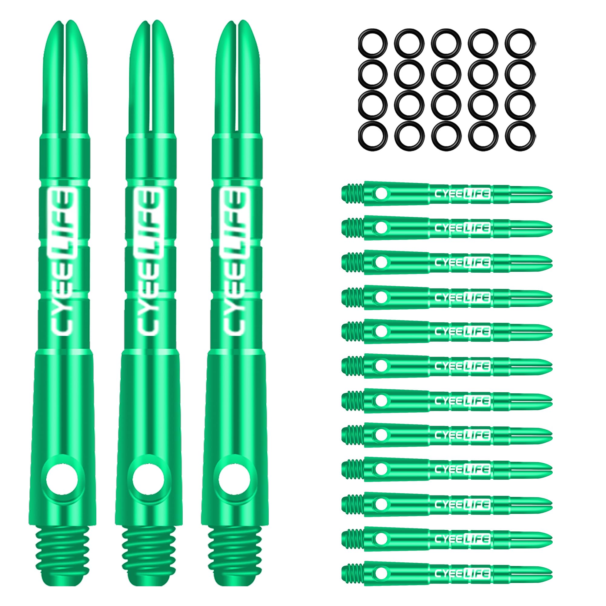 CyeeLife Pro Dart Shafts Aluminium 15pcs with 20pcs Rubber O Rings,Green 40mm