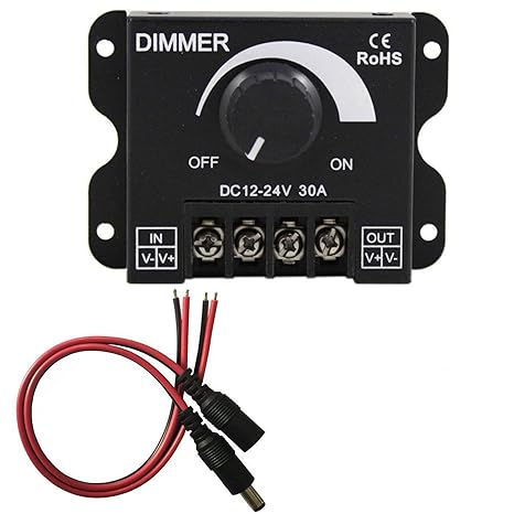 Kabenjee 0~100% PWM Dimmer Drehknopf EIN/AUS Schalter mit schwarzem Aluminiumgehäuse,Max 30A Dimmen für SMD5050 3528 2835 LED