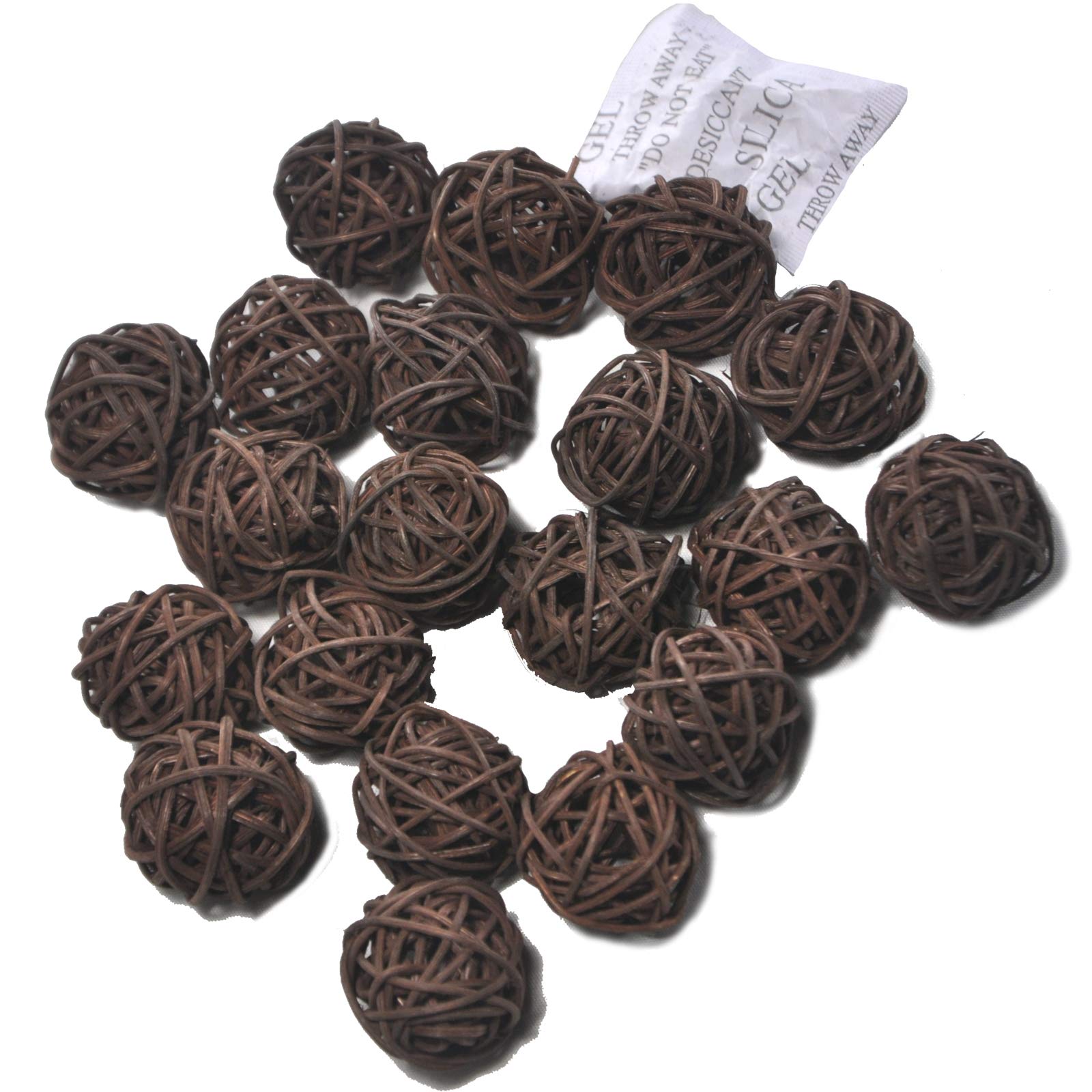 Ougual Natural Wicker Rattan Balls Table Wedding Party Hanging Wobble Ball Christmas Decoration (3cm, 20pcs, Dark Brown)