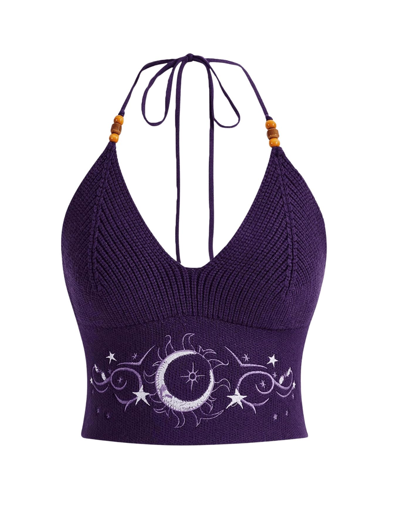Photo 1 of Verdusa Women's Y2k Halter Tops Gothic Clothes Summer Going Out Tops Crochet Cami Tie Boho Cowgirl Outfits Dark Purple Small
