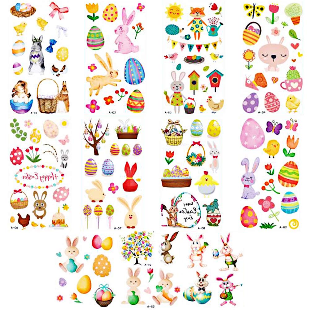 Koogel 141pcs Easter Tattoos, Easter Party Temporary Tattoos for Kids Bunny Egg Tattoos Easter Party Supplies Gifts
