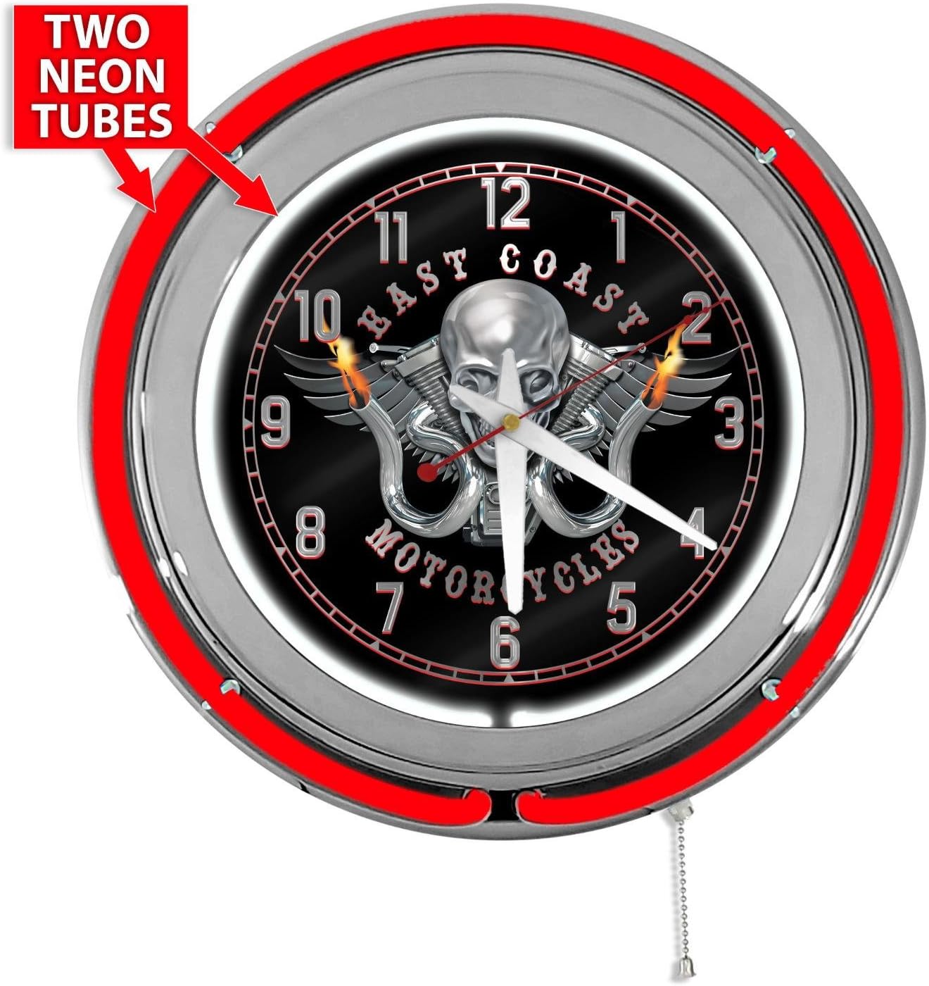 Customized Biker Shop 15" Red Double Neon Garage Clock from Redeye