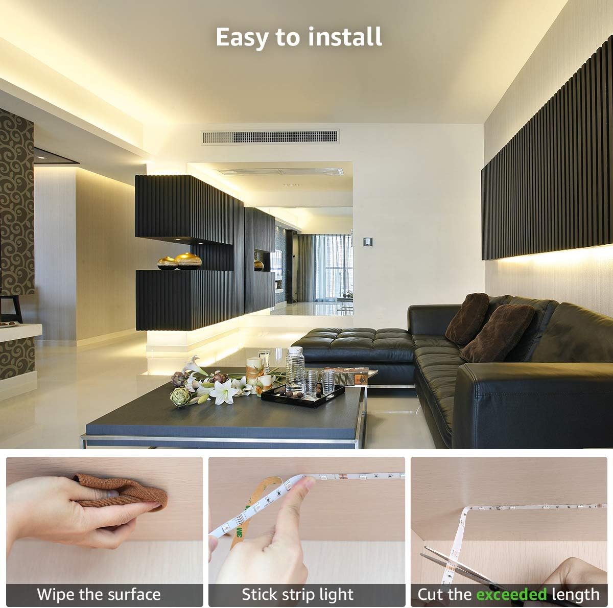 Lepro 50ft LED Strip Lights, Ultra-Long RGB 5050 LED Strips with Remote Controller and Fixing Clips, Color Changing Tape Light with 12V ETL Listed Adapter for Bedroom, Room, Kitchen, Bar(2 X 24.6FT): Home Improvement