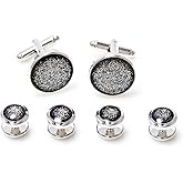 MRCUFF Black Diamond Dust Formal Set Tuxedo Cufflinks & Studs Set in a Presentation Gift Box & Polishing Cloth