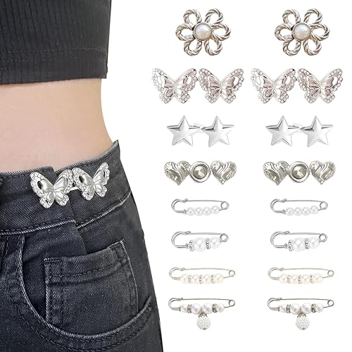 ZcrPrn Waist Tightener Clips, Waist Cincher Clip,16 Pcs Adjustable Waistband Tightener for Loose Jeans, Jeans Waist Tightener, Trouser Adjuster Reducer, Waist Clips for Trousers Pants Skirts