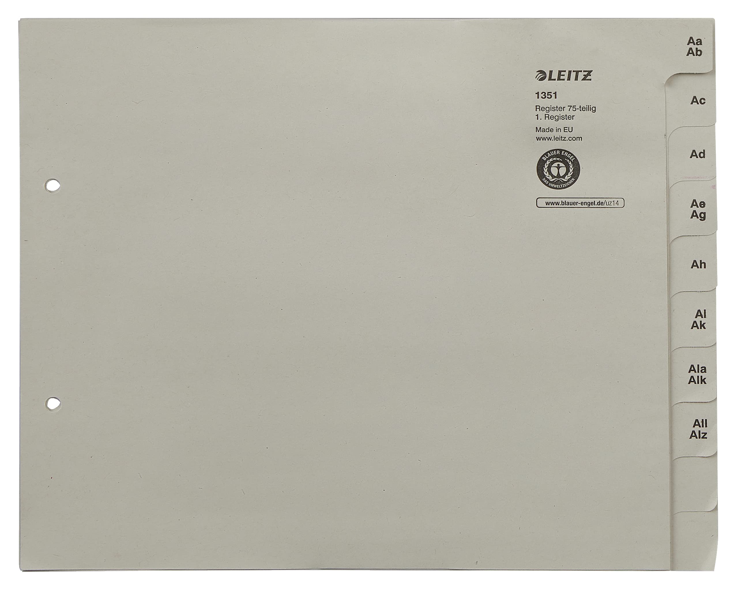 Leitz 13510085 Index Series A - Z A4 Paper for 75 Folders Grey