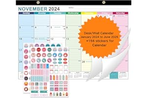 Abealv January 2024 - June 2025 Wall Calendar, Desk Calendar with Transparent Cover, Ruled Blocks, Marked Holidays, Julian Date and Planner Stickers Perfect for Home Office Planning, 17" x 12"