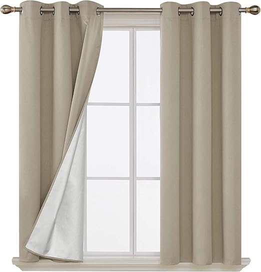 Amazon Com Deconovo Curtains With Silver Coating Beige Blackout