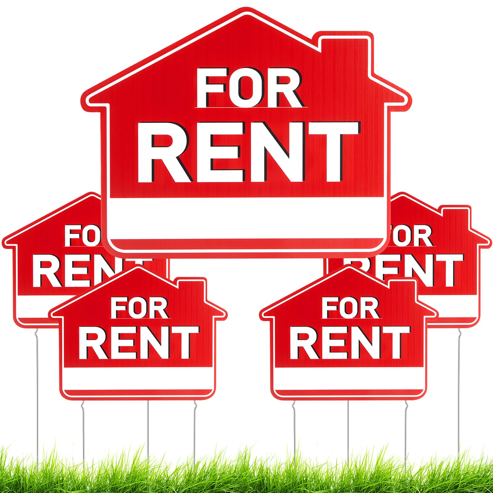 Photo 1 of Beeveer 5 Pcs 12 x 16 Inch Double Sided for Rent Sign with Stand Corrugated Plastic Red White for Lease Outdoor Rent to Own Sign for House Business Rental Car Apartment Yard Real Estate Owner