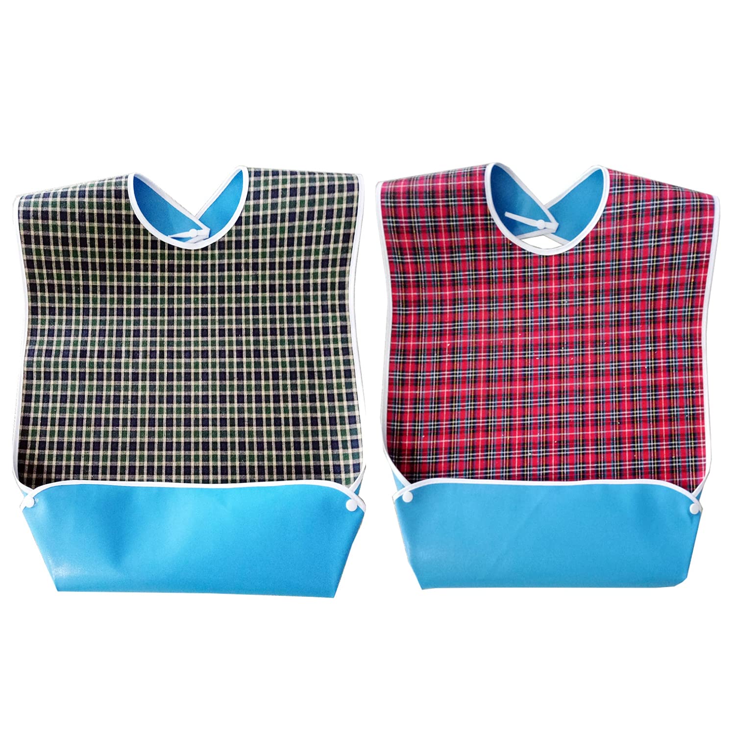 JZK 2 x Long large waterproof feeding bib for elderly, adult and teenager, washable adult dribble bib for disabled people and stroke patient