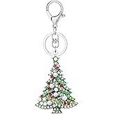 Dreuyet Christmas Keychain Rhinestone Crystal Christmas Tree Santa Purse Bag Handbags Charms for Women Lady Friends