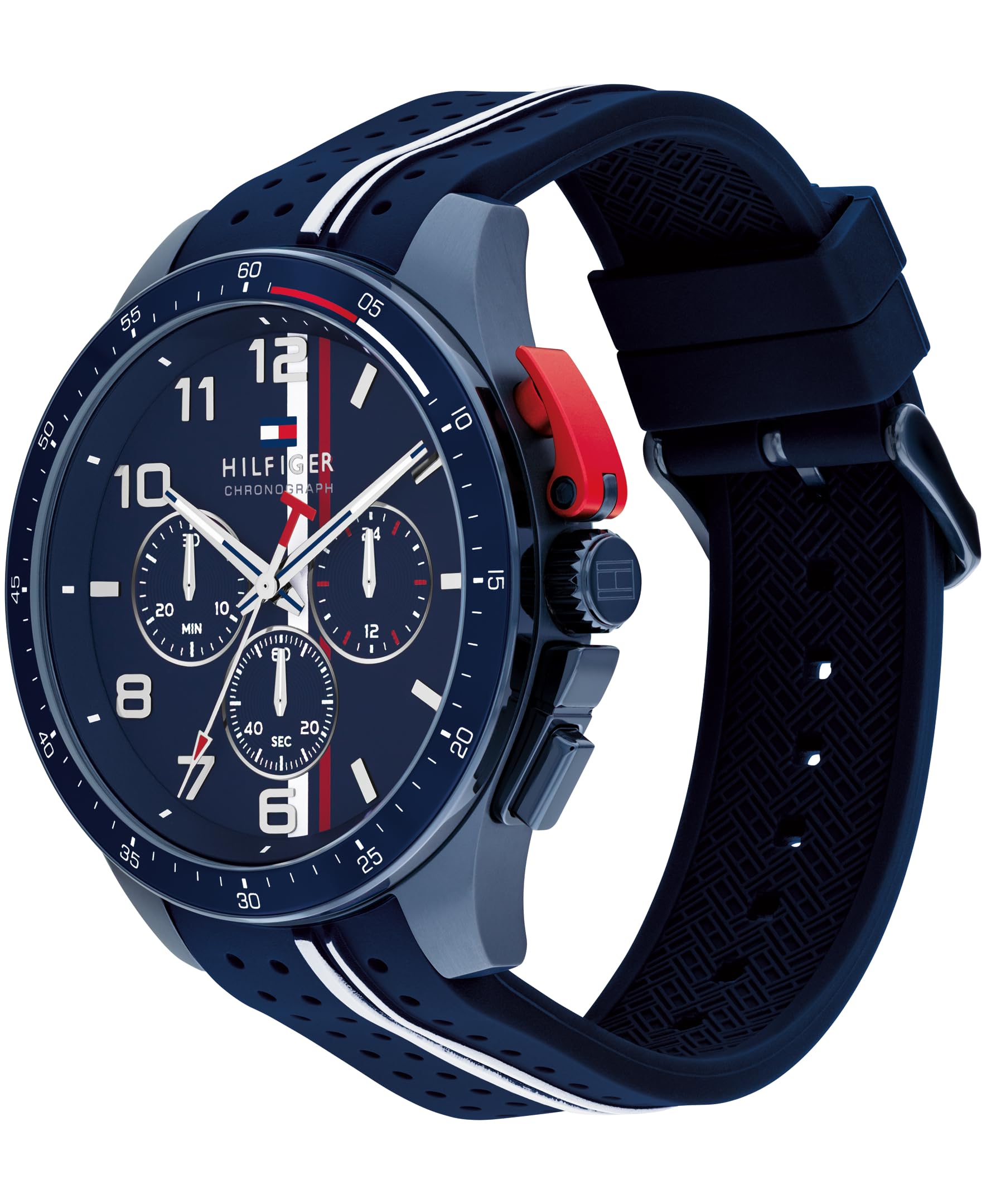 Tommy Hilfiger Men's Chronograph Watch - Racing-Inspired, Sporty Design - Silicone Strap - 5 ATM Water Resistance - Bold and Stylish Timepiece - Gift for Him - 46mm