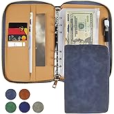 A6 Leather Budget Binder Cash Envelopes System Wallet Budget Planner PU Leather Cover Notebook with Zipper 6 Rings Refillable Money Wallet Organizer for Cash Budgeting and Saving (Greyblue)