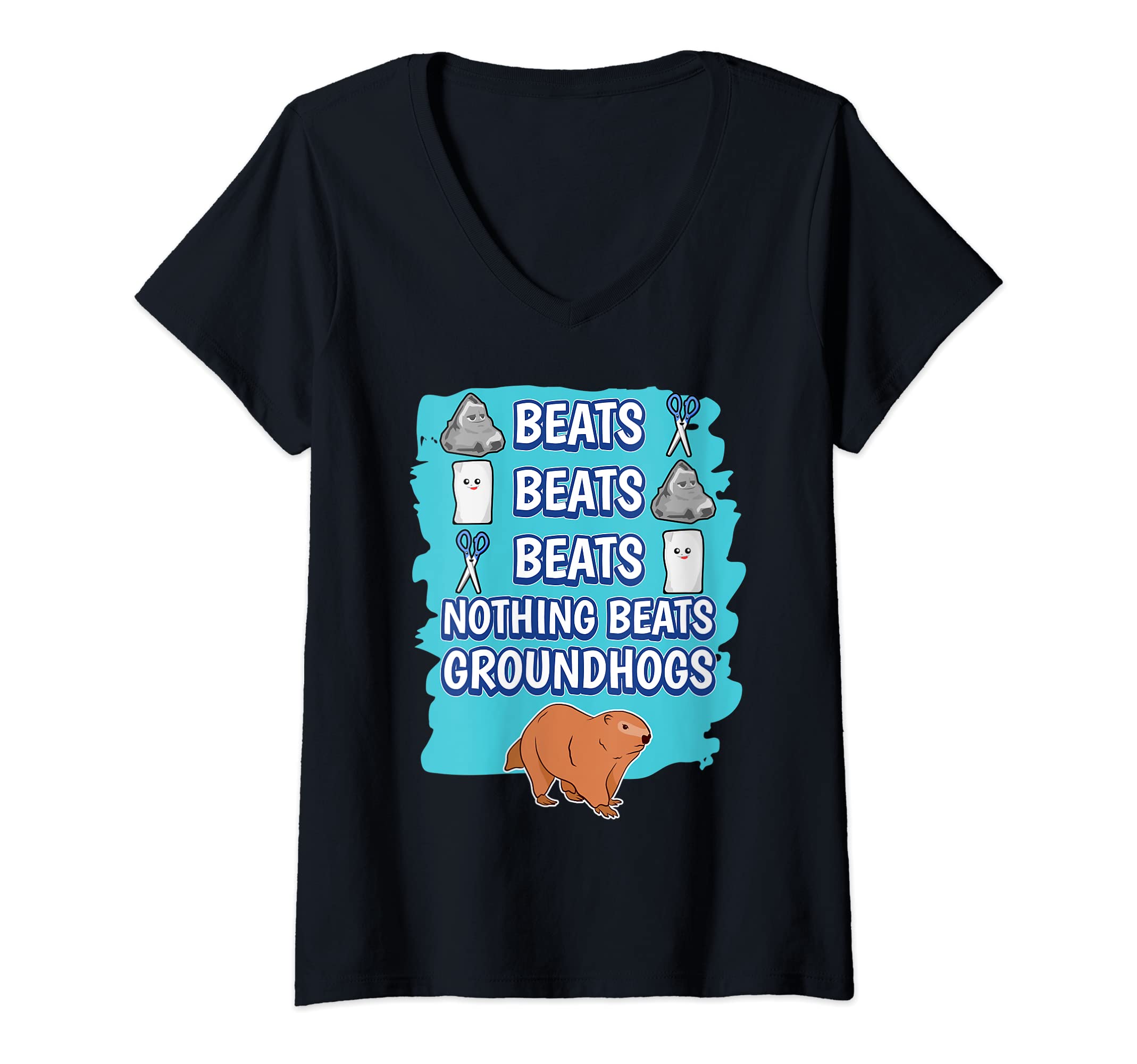 Womens Nothing Beats Groundhogs Rock Paper Scissors Game Groundhog V-Neck T-Shirt