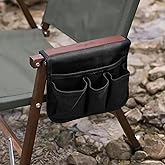 SHINETEC Camping Chair Armrest Storage Bag - Beach Chairs Side Organizer Pouch with 4 Pockets, Holds Magazines, Drinks, Snacks, 13" Lx10 W (Black)