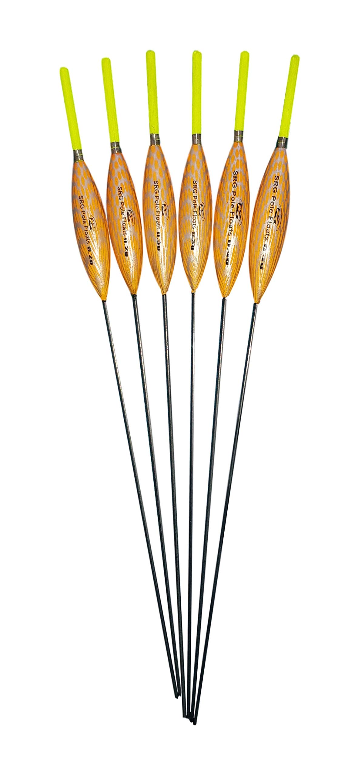 SRG Pole Floats SRG005 Pack of 6 x Pole Floats Chianti Nitinol Stem Yellow Tip (2 x 0.2g / 2 x 0.3g / 2 x 0.4g)