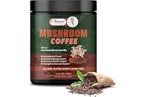 ALLIWISE Organic Instant 10 in 1 Mushroom Coffee Powder | Premium Coffee with Lion's Mane,Cordyceps, Reishi, Chaga, Shiitake, Maitake, and Turkey Tail | Energy & Immune Support, Antioxidant & Focus