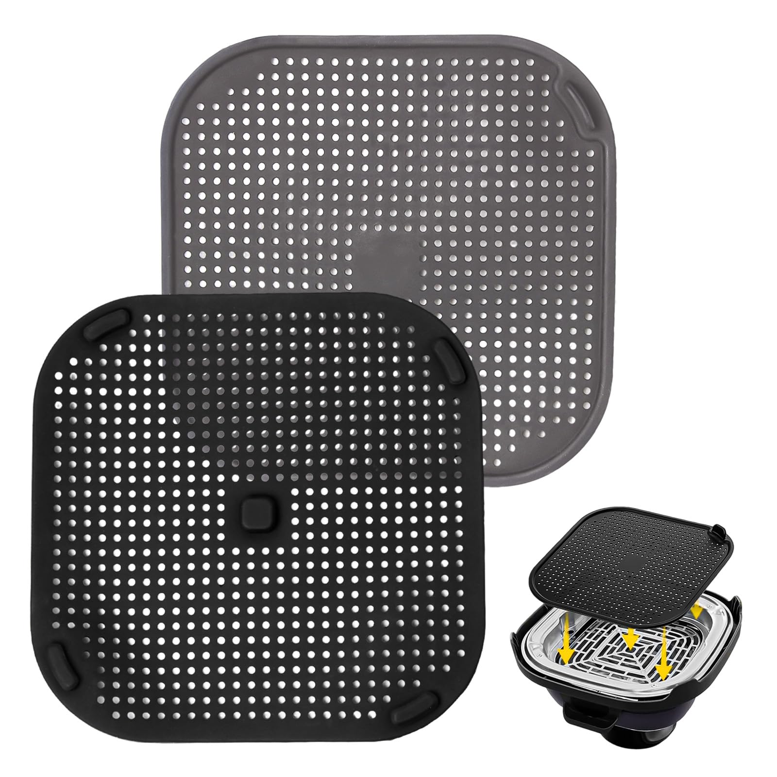 Photo 1 of 2 PCS Updated Heat Resistant Splatter Screen Compatible with Ninja Crispi Air Fryer Accessories;Food-Grade Silicone Splatter Shield Compatible with Ninja FN101-Prevent Oil Splatter.(Gray & Black)