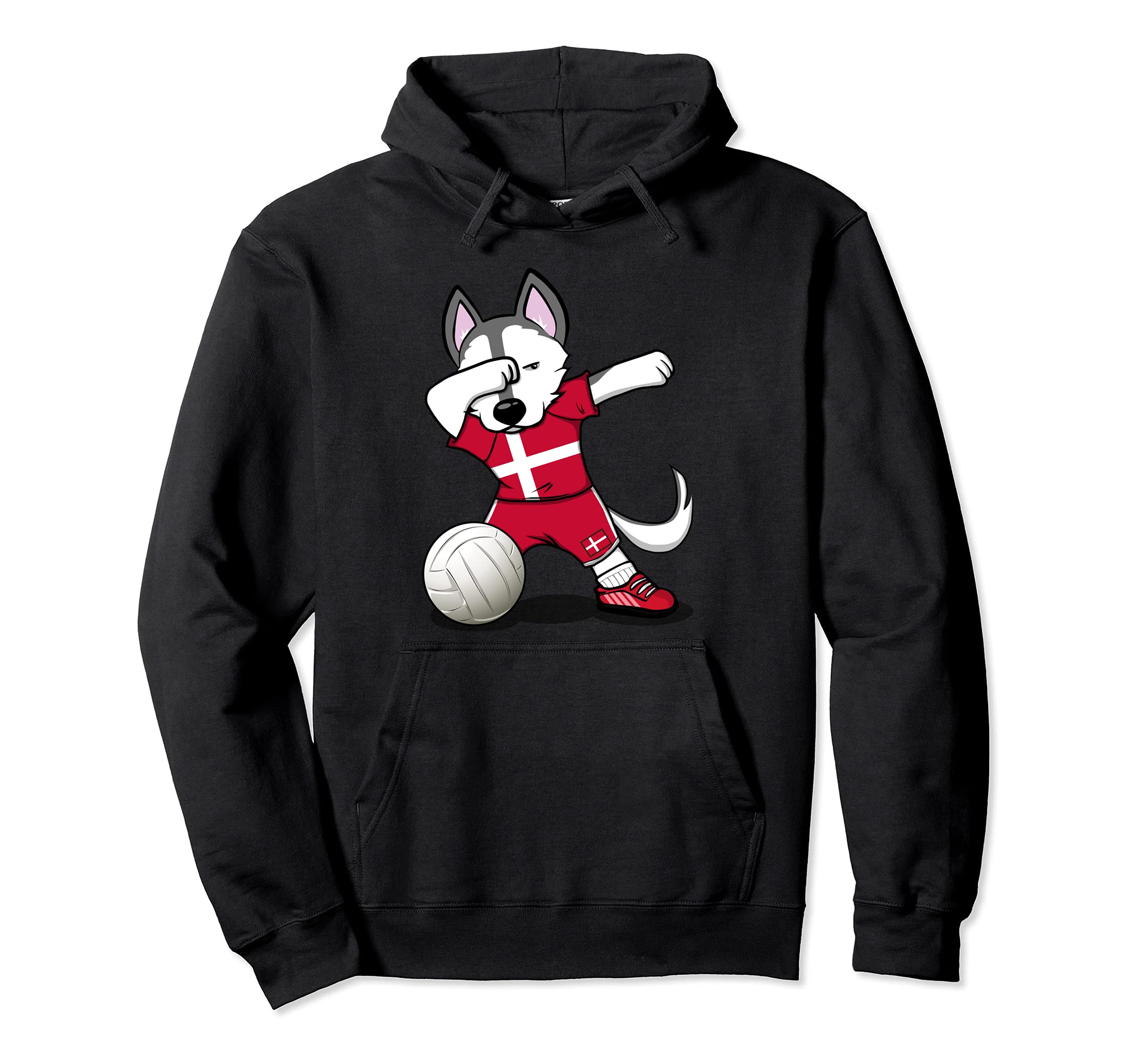 Dabbing Husky Dog Denmark Volleyball Fans Jersey Danish Flag Pullover Hoodie